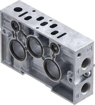 Festo 161102 manifold sub-base NAW-1/4-01-VDMA Connections at side. Width: 26 mm, Based on the standard: ISO 15407-1, Operating medium: Compressed air in accordance with ISO8573-1:2010 [7:4:4], Note on operating and pilot medium: Lubricated operation possible (subsequ