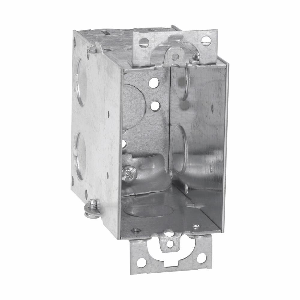 Eaton Corp TP238 Eaton Crouse-Hinds series Switch Box, (1) 1/2", 2, NM clamps, 3-1/2", (1) 1/2" , Steel, (2) 1/2", Ears, Gangable, 18.0 cubic inch capacity