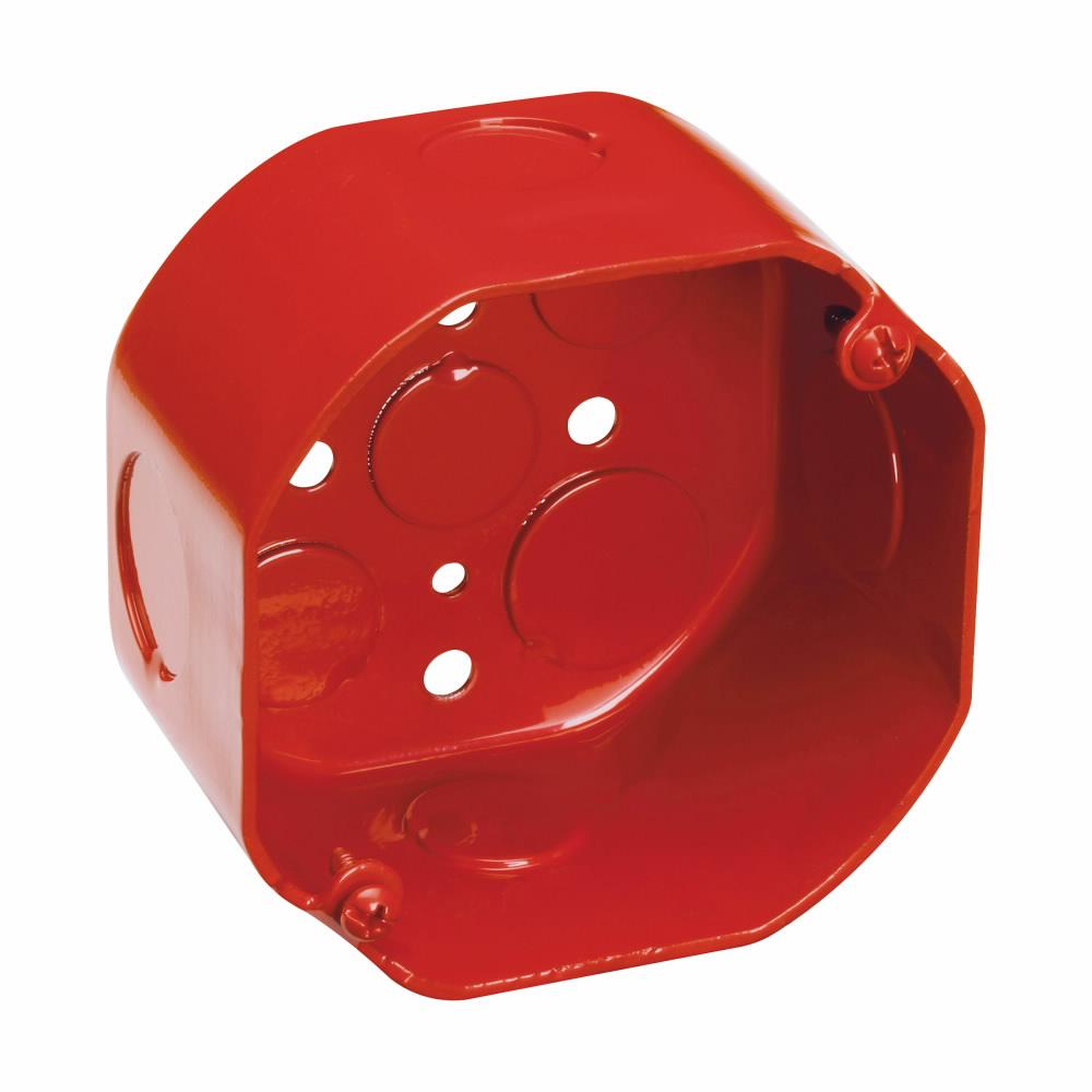 Eaton Corp TP292RED Eaton Crouse-Hinds series Octagon Outlet Box, (3) 1/2", (2) 3/4", 4", Red painted, Conduit (no clamps), 2-1/8", Steel, (2) 1/2", (2) 3/4", Fixture rated, 21.5 cubic inch capacity