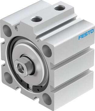 Festo 188265 short-stroke cylinder ADVC-50-15-I-P No facility for sensing, piston-rod end with female thread. Stroke: 15 mm, Piston diameter: 50 mm, Based on the standard: (* ISO 6431, * Hole pattern, * VDMA 24562), Cushioning: P: Flexible cushioning rings/plates at b