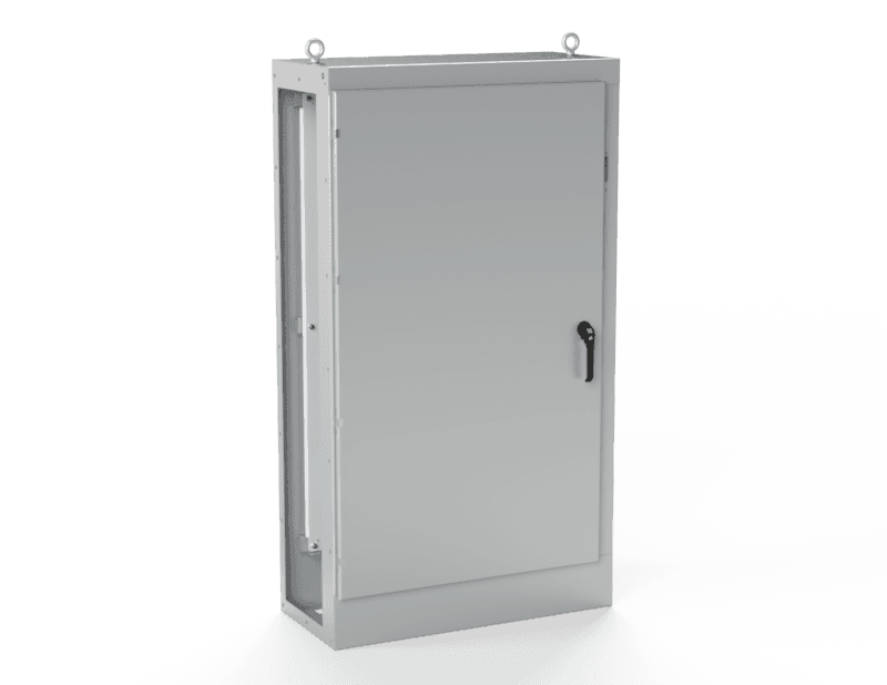 Saginaw Control SCE-MOD72X4018 1DR MOD Enclosure, Height:72.00", Width:40.00", Depth:18.00", ANSI-61 gray powder coating inside and out. Sub-panels are powder coated white.