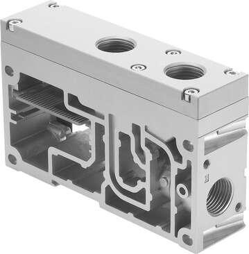 Festo 539230 supply plate VABF-S6-1-P1A6-G12 For valve terminal VTSA, ISO plug-in. CE mark (see declaration of conformity): to EU directive low-voltage devices, Corrosion resistance classification CRC: 0 - No corrosion stress, Product weight: 597 g, Materials note: Co