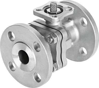 Festo 4810854 ball valve VZBF-11/4-P1-20-D-2-F0405-V15V15 Stainless steel, 2/2-way, nominal width 11/4", top flange F0405, PN20, ANSI class 150. Design structure: 2-way ball valve, Type of actuation: mechanical, Sealing principle: soft, Assembly position: Any, Mounting