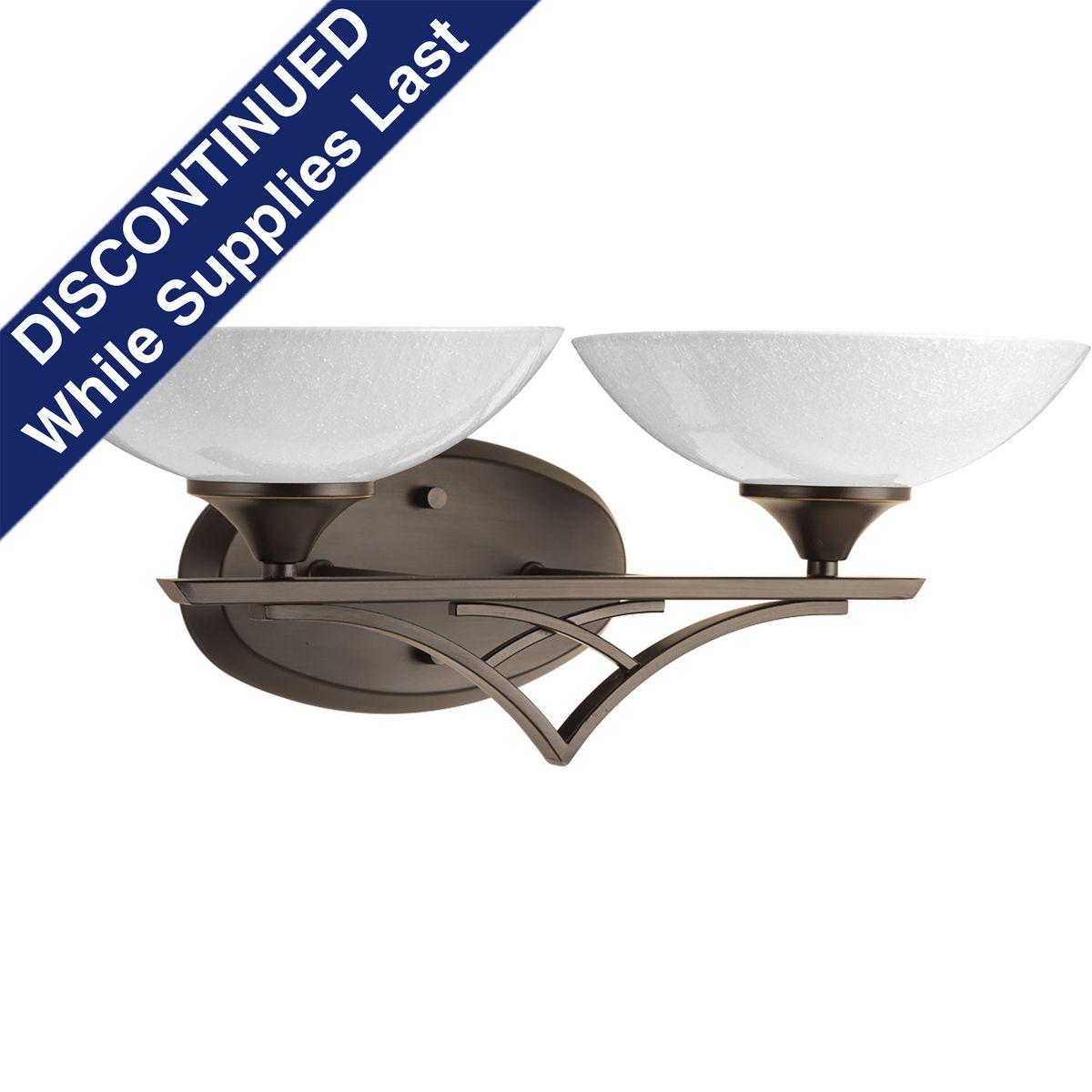 Hubbell P2151-20 Inspire guests to your home with a midcentury, modern design when you install this two-light bath fixture from Progress Lighting. The bronze frame conveys a sense of elegance, while the lightbulbs flicker inside the seeded glass shades. Two-light bath wit