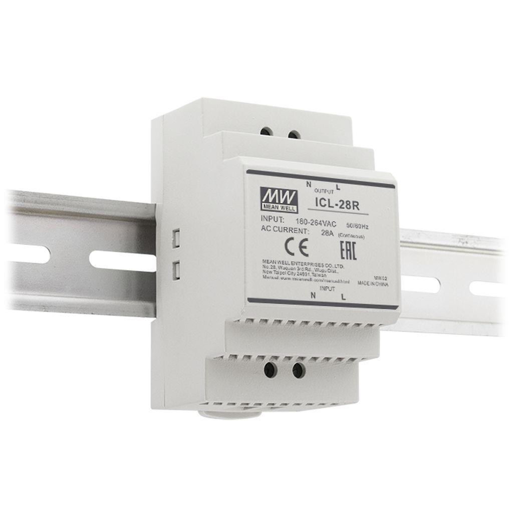 MEAN WELL ICL-28R AC DIN rail Inrush Current Limiter; 48A inrush limiting current; 28A continuous; Input 180-264VAC; Rail mounted