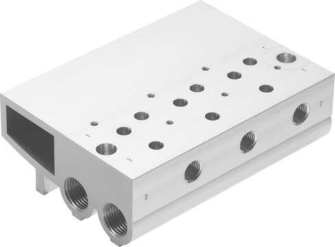 Festo 542253 manifold block VABM-P1-SF-G14-3-P3 Suitable for VPPM proportional-pressure regulator. Corrosion resistance classification CRC: 2 - Moderate corrosion stress, Product weight: 1230 g, Material manifold: Wrought Aluminium alloy