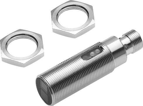 Festo 537689 diffuse sensor SOEG-RTH-M18-PS-S-2L With background suppression, round design Design: Round, Conforms to standard: EN 60947-5-2, Authorisation: (* RCM Mark, * c UL us - Listed (OL)), CE mark (see declaration of conformity): to EU directive for EMC, Materi