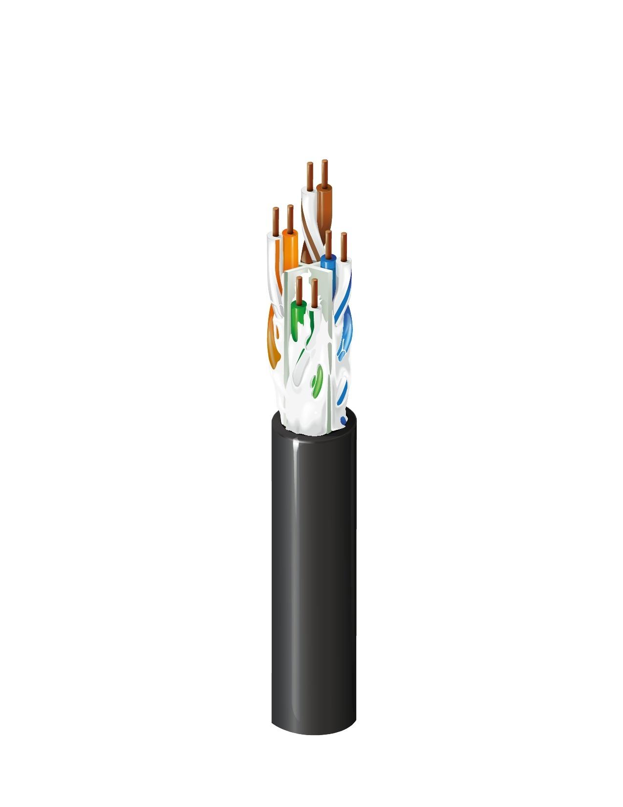 Belden OSP6U 0101000 Category 6 Premise Horizontal Cable (350MHz), OSP Rated, 4-Pair, 24 AWG Solid Bare Copper Conductors, U/UTP, Gel-Filled, Polyethylene Jacket, Black, Reel, 1,000 ft
