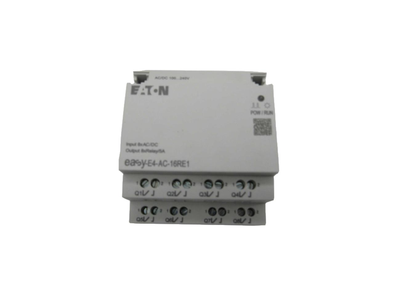 Eaton EASY-E4-AC-16RE1  The easyE4 is the world’s premier nano PLC. Containing 12 I/O with the capability to be expanded to a network of up to 188 I/O points, the easyE4 provides the ideal solution for lighting, energy management, industrial control, irrigation, pump control, H