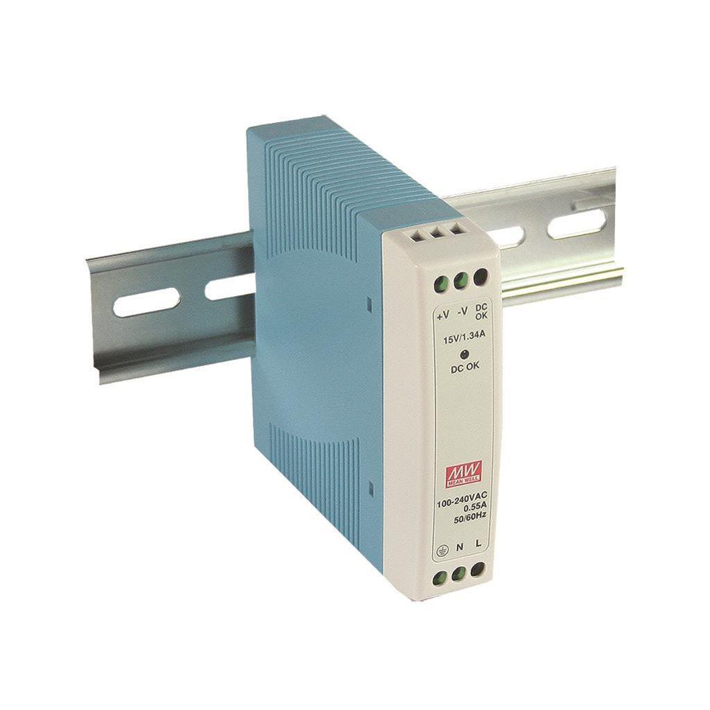 MEAN WELL MDR-10-24 AC-DC Industrial DIN rail power supply; Output 24Vdc at 0.42A; plastic case
