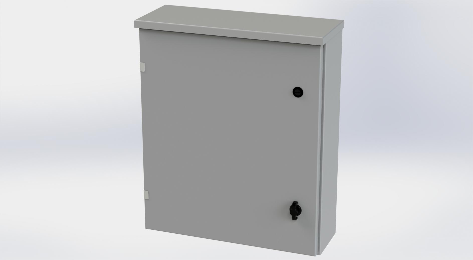 Saginaw Control SCE-24R2006LP Type-3R Hinged Cover Enclosure, Height:24.00", Width:20.00", Depth:6.00", ANSI-61 gray powder coating inside and out. Optional sub-panels are powder coated white.