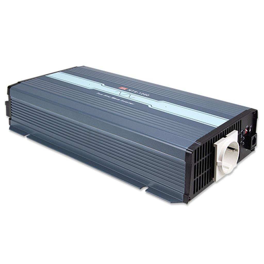 MEAN WELL NTS-1200-212EU DC-AC True Sine Wave Inverter 1200W; Input 12Vdc; Output 200/220/230/240VAC selectable by DIP switches; remote ON/OFF; Fanless design; AC output socket for Europe