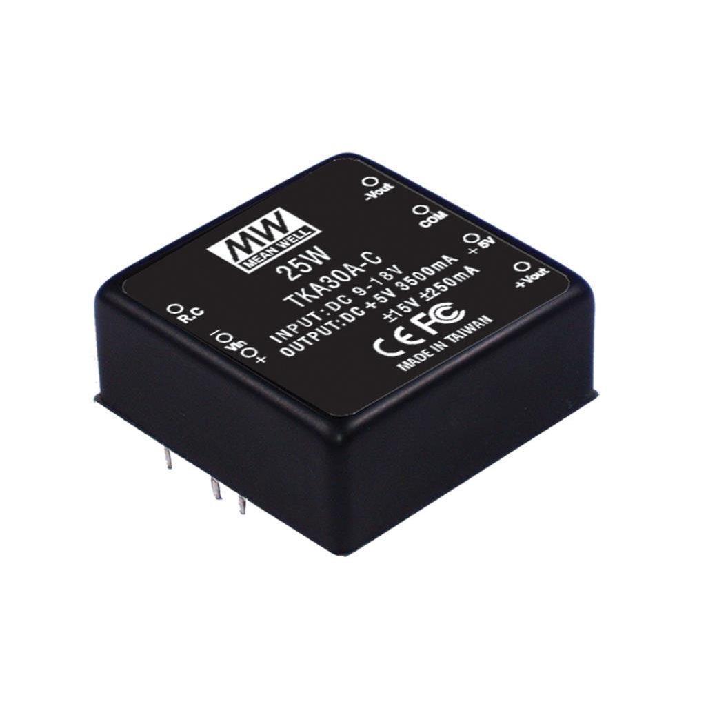 MEAN WELL TKA30A-C DC-DC Triple output converter PCB mount; Input 9-18Vdc; Output 5Vdc at 3.5A +-15Vdc at 0.25A