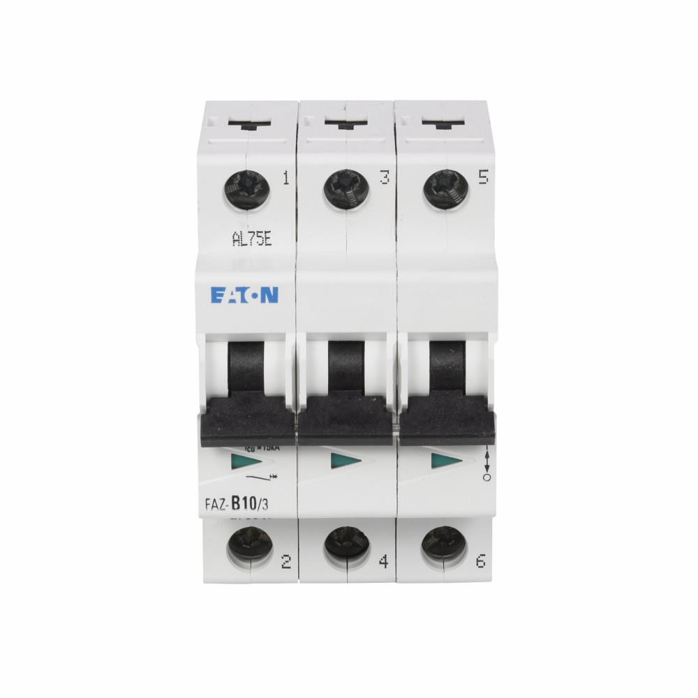 Eaton FAZ-B63/3 Eaton FAZ supplementary protector,UL 1077 Industrial miniature circuit breaker - supplementary protector,Low levels of inrush current are expected,63 A,15 kAIC,Three-pole,3-5X /n,50-60 Hz,Standard terminals,B Curve