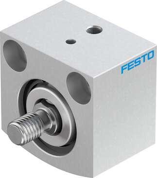 Festo 188169 short-stroke cylinder AEVC-25-5-A-P No facility for sensing, piston-rod end with male thread. Stroke: 5 mm, Piston diameter: 25 mm, Spring return force, retracted: 15 N, Cushioning: P: Flexible cushioning rings/plates at both ends, Assembly position: Any