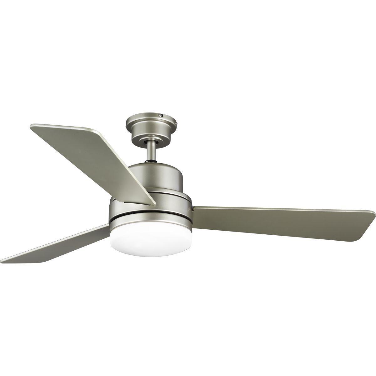Hubbell P2553-152WB This ceiling fan includes two LED bulbs covered by a white opal shade to help extend your day into the evening. You and your family will relax in your peaceful retreat created by the cool breeze coming from the three-blades rotating overhead. The fixture 