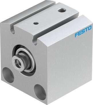 Festo 188160 short-stroke cylinder AEVC-25-5-I-P-A For proximity sensing, piston-rod end with female thread. Stroke: 5 mm, Piston diameter: 25 mm, Spring return force, retracted: 15 N, Cushioning: P: Flexible cushioning rings/plates at both ends, Assembly position: An