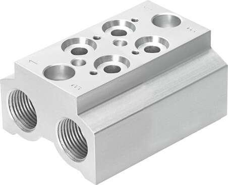 Festo 550610 manifold block CPE14-3/2-PRS-3/8-2-NPT For CPE valves. Grid dimension: 20 mm, Assembly position: Any, Max. number of valve positions: 2, Max. no. of pressure zones: 2, Operating pressure: -13 - 145 Psi