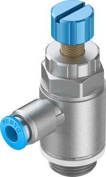 Festo 534341 one-way flow control valve GRLA-3/8-QS-6-RS-D With knurled screw and lock nut Valve function: One-way flow control function, Pneumatic connection, port  1: QS-6, Pneumatic connection, port  2: G3/8, Adjusting element: Knurled screw, Mounting type: (* Thre