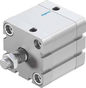 Festo 572694 compact cylinder ADN-50-25-A-PPS-A with self-adjusting pneumatic end position cushioning Stroke: 25 mm, Piston diameter: 50 mm, Piston rod thread: M12x1,25, Cushioning: PPS: Self-adjusting pneumatic end-position cushioning, Assembly position: Any