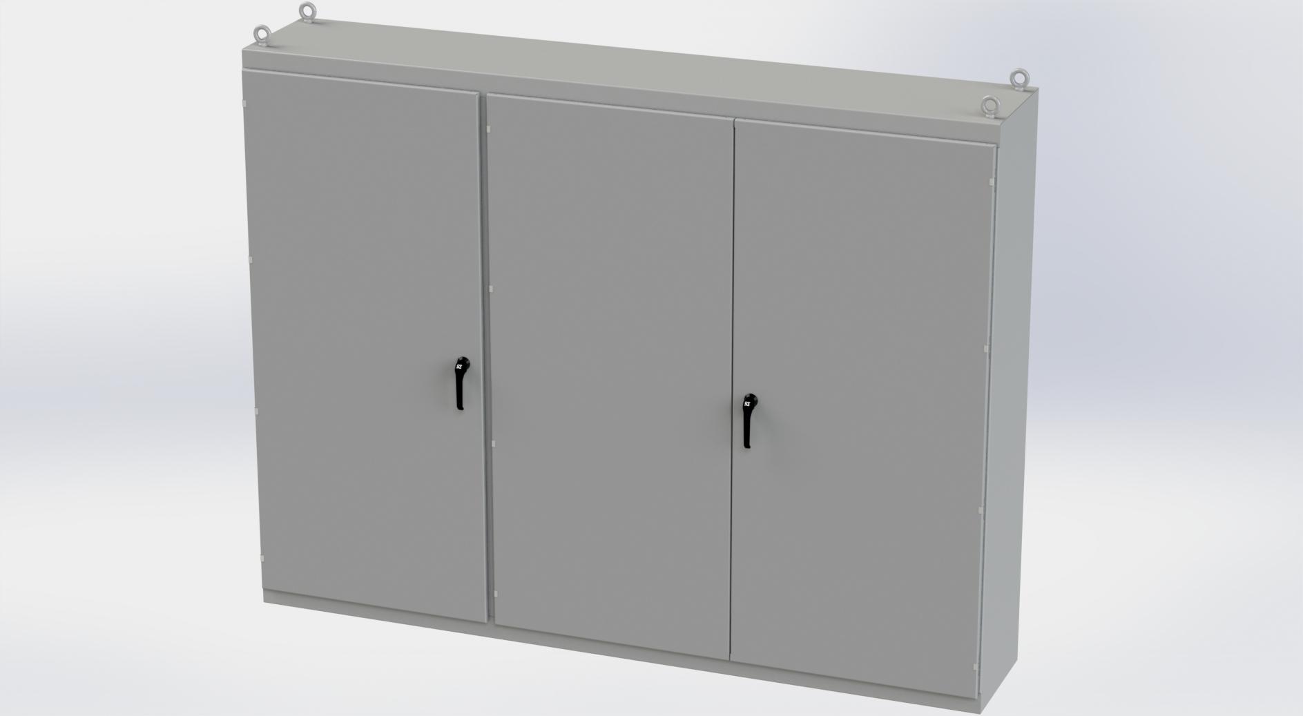 Saginaw Control SCE-86M3E20 Enclosure, Multi-Door, Height:86.00", Width:112.00", Depth:20.00", ANSI-61 gray powder coating inside and out. Sub-panels are powder coated white.
