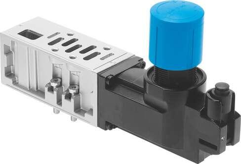 Festo 546817 regulator plate VABF-S1-1-R1C2-C-6 For valve terminal VTSA, standard port pattern to 5599-1, up to max. 6 bar. Width: 42 mm, Based on the standard: ISO 5599-1, Assembly position: Any, Pneumatic vertical stacking: Pressure regulator for 1, Controller funct