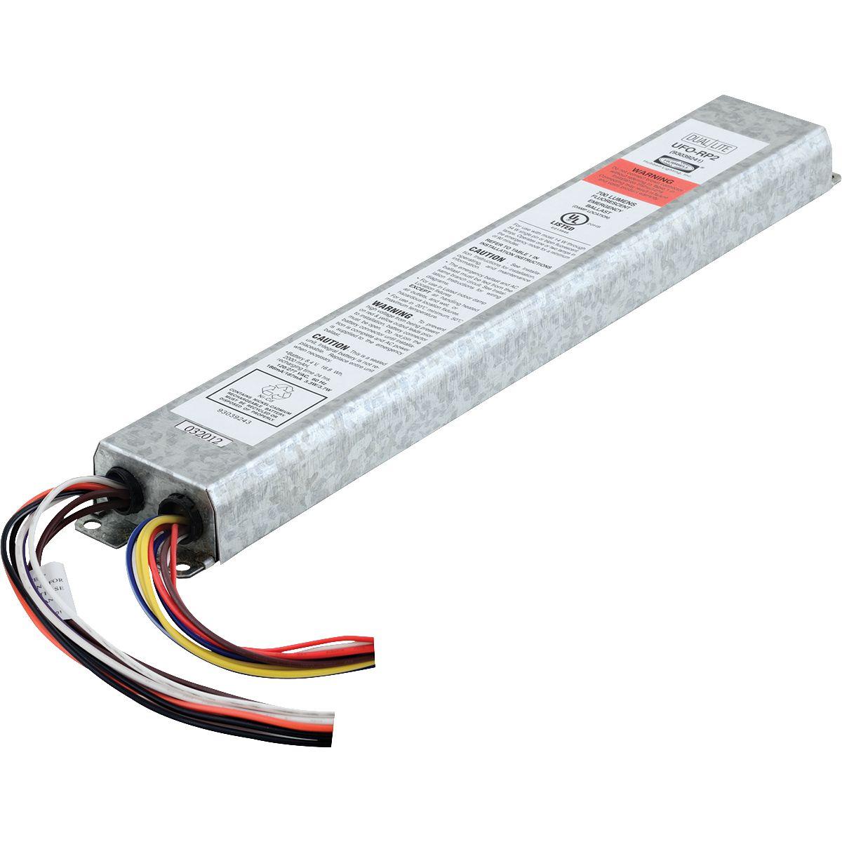 Hubbell UFO-RP2 Reduced Profile Emergency Battery Pack - Fluorescent, Lamp Type: Fluorescent, Lamp Wattage: 3.5 W, Lumen Range: 700 lm, N/A, Battery Type: Nickel Cadmium (maintenance free), Temperature Range: 20°C-55°C, Damp Location, Gray, 120/277 VAC.  ; Reduced Profil