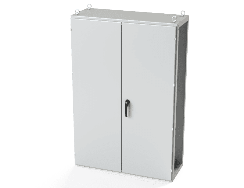 Saginaw Control SCE-T181205LG 2DR IMS Enclosure, Height:70.87", Width:47.24", Depth:18.00", Powder coated RAL 7035 gray inside and out.