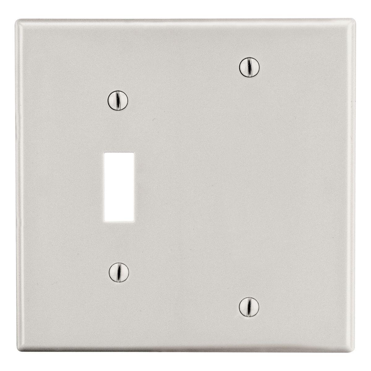 Hubbell PJ113LA Wallplate, Mid-Size 2-Gang, 1) Toggle 1) Box Mount Blank, Light Almond  ; High-impact, self-extinguishing polycarbonate material ; More Rigid ; Sharp lines and less dimpling ; Smooth satin finish ; Blends into wall with an optimum finish ; Smooth Satin Fi