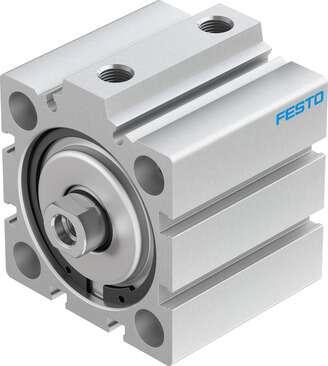 Festo 188267 short-stroke cylinder ADVC-50-25-I-P No facility for sensing, piston-rod end with female thread. Stroke: 25 mm, Piston diameter: 50 mm, Based on the standard: (* ISO 6431, * Hole pattern, * VDMA 24562), Cushioning: P: Flexible cushioning rings/plates at b
