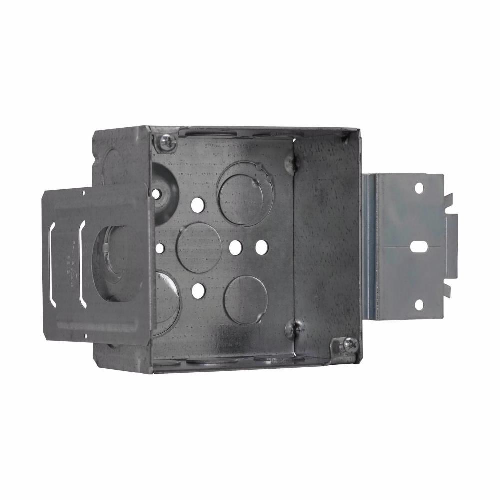 Eaton Corp TP403MSBPF Eaton Crouse-Hinds series outlet box, (2) 1/2", (2) 1/2", (1) 3/4" E, 4", MSB, Conduit (no clamps), Welded, 2-1/8", Steel, (8) 1/2",(4) 1/2", (1) 3/4" E, Includes ground screw with pigtail lead, 30.3 cubic inch capacity