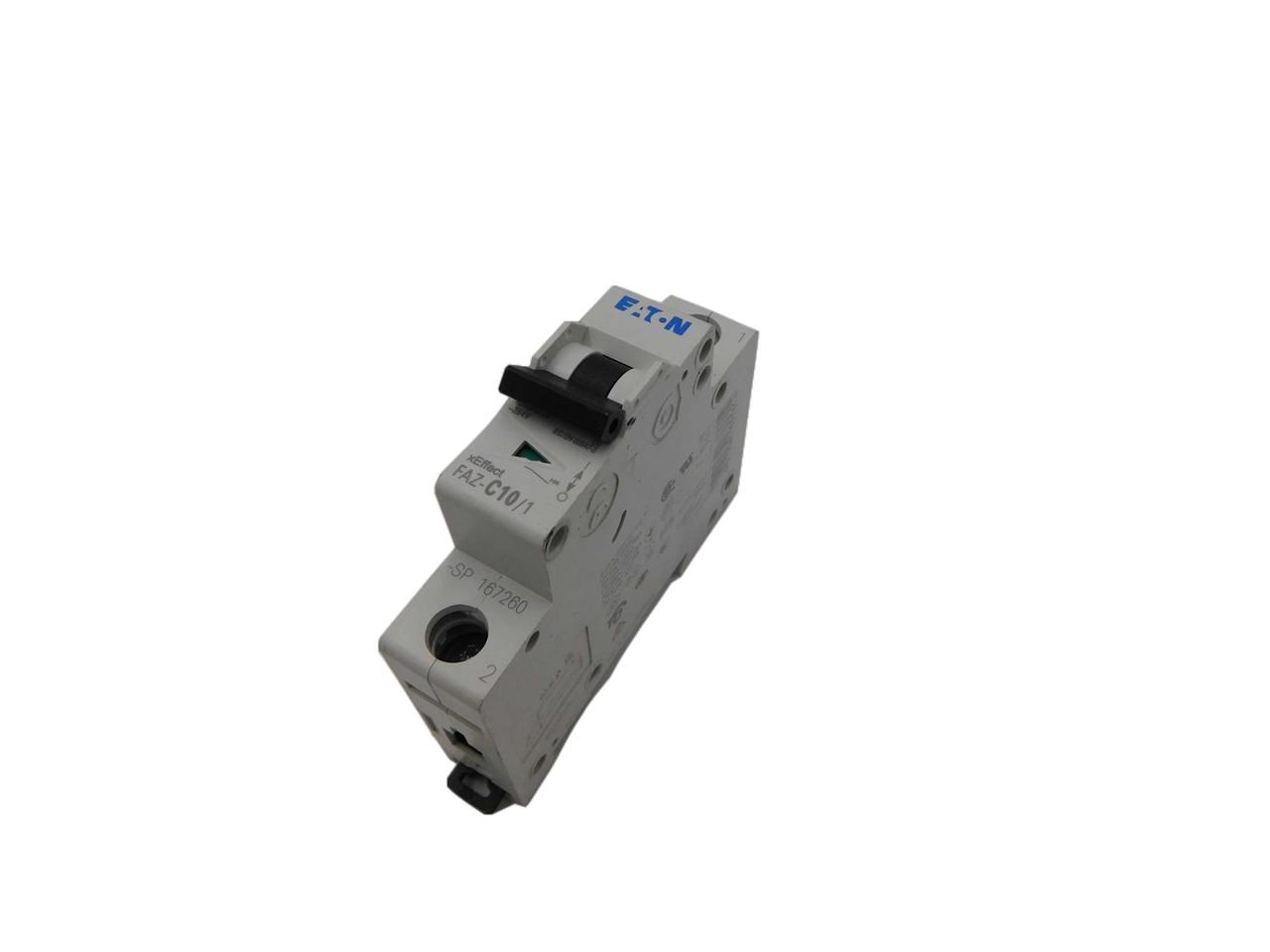 Eaton FAZ-C10/1 277/480 VAC 50/60 Hz, 10 A, 1-Pole, 10 kA, 5 to 10 x Rated Current, Line/Load Terminal, DIN Rail Mount, Standard Packaging, C-Curve, Current Limiting, Thermal Magnetic, Supplementary Protector