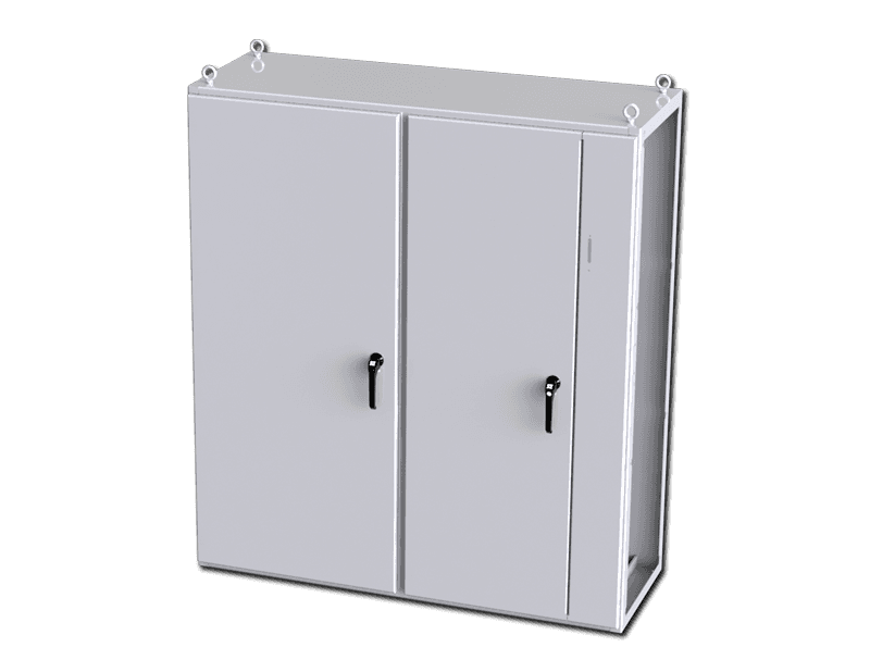 Saginaw Control SCE-TD181606LG 2DR IMS Disc. Enclosure, Height:70.87", Width:62.99", Depth:22.00", Powder coated RAL 7035 gray inside and out.