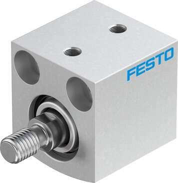 Festo 188156 short-stroke cylinder ADVC-20-10-A-P No facility for sensing, piston-rod end with male thread. Stroke: 10 mm, Piston diameter: 20 mm, Cushioning: P: Flexible cushioning rings/plates at both ends, Assembly position: Any, Mode of operation: double-acting