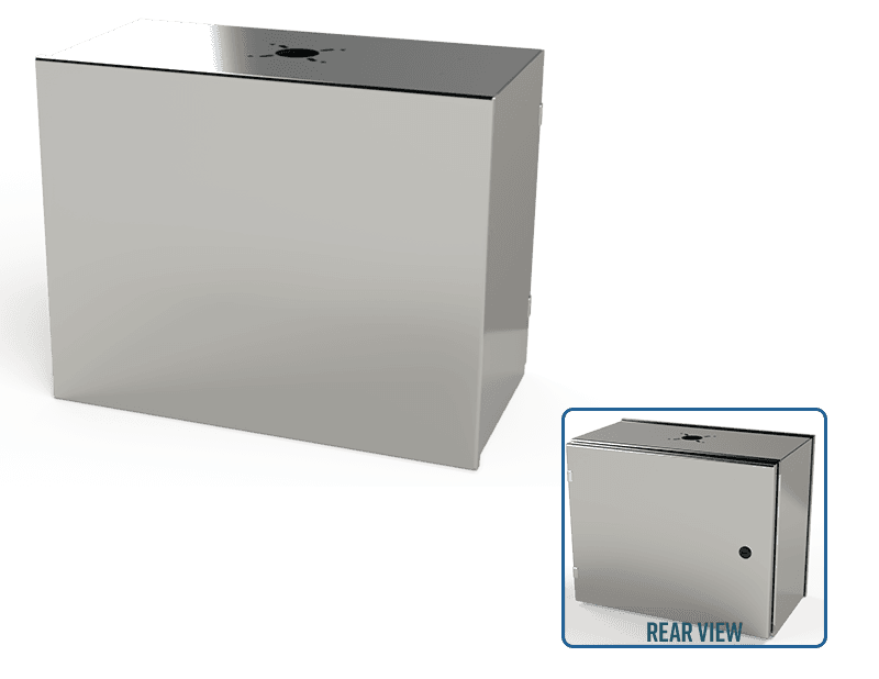 Saginaw Control SCE-16HMI2010SSLP S.S. HMI Enclosure, Height:16.00", Width:20.00", Depth:10.00", #4 brushed finish on all exterior surfaces. Optional sub-panels powder coated white.