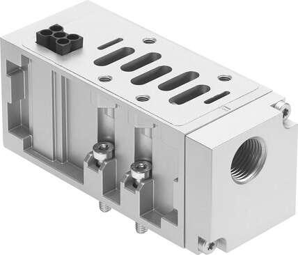 Festo 555786 vertical pressure supply plate VABF-S2-2-P1A3-G12 Width: 54 mm, Based on the standard: ISO 5599-2, Assembly position: Any, Pneumatic vertical stacking: Alternative pressure supply for 1, Operating pressure: -0,9 - 10 bar