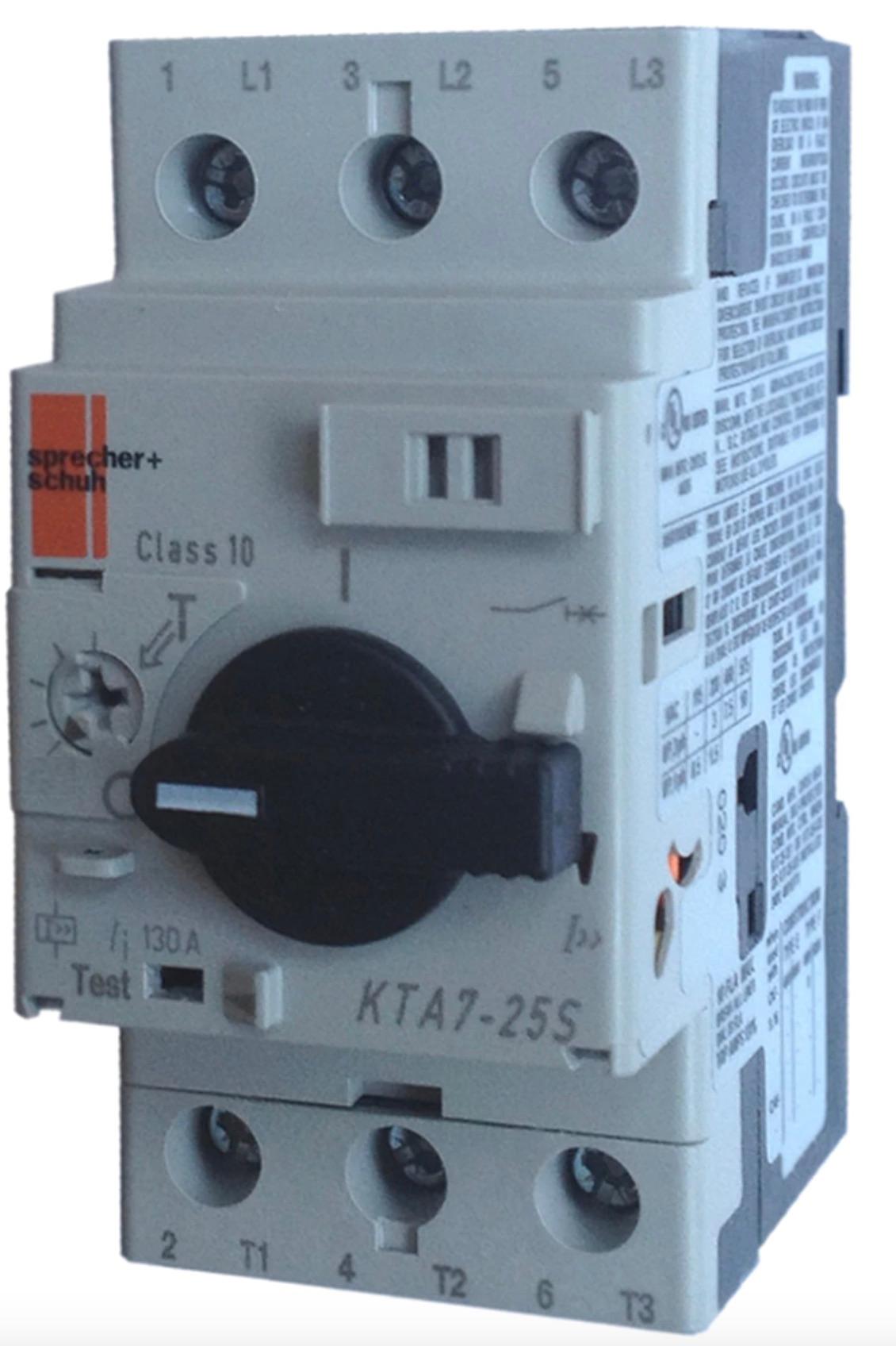 Sprecher + Schuh KTA7-25S-1A Manual motor controller, 13 Amps, 0.63...1.0 A Current Adjustment Range , Standard Interrupting Capacity