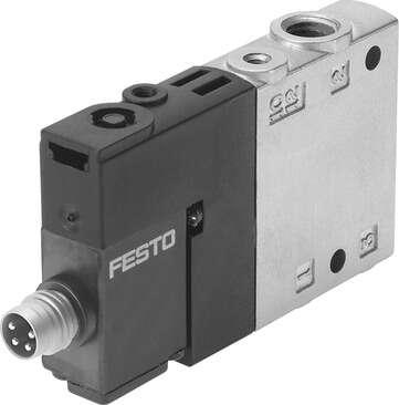 Festo 550235 solenoid valve CPE10-M1CH-3OL-M7 Very compact assembly, with M8 plug connection. Valve function: 3/2 open, monostable, Type of actuation: electrical, Width: 10 mm, Standard nominal flow rate: 400 l/min, Operating pressure: 2,5 - 8 bar