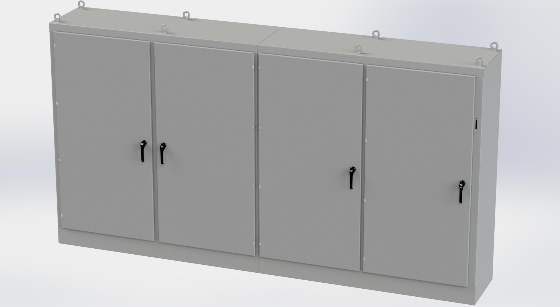 Saginaw Control SCE-84XM4EW24 4DR XM Enclosure, Height:84.00", Width:157.50", Depth:24.00", ANSI-61 gray powder coating inside and out. Subpanels are powder coated white.