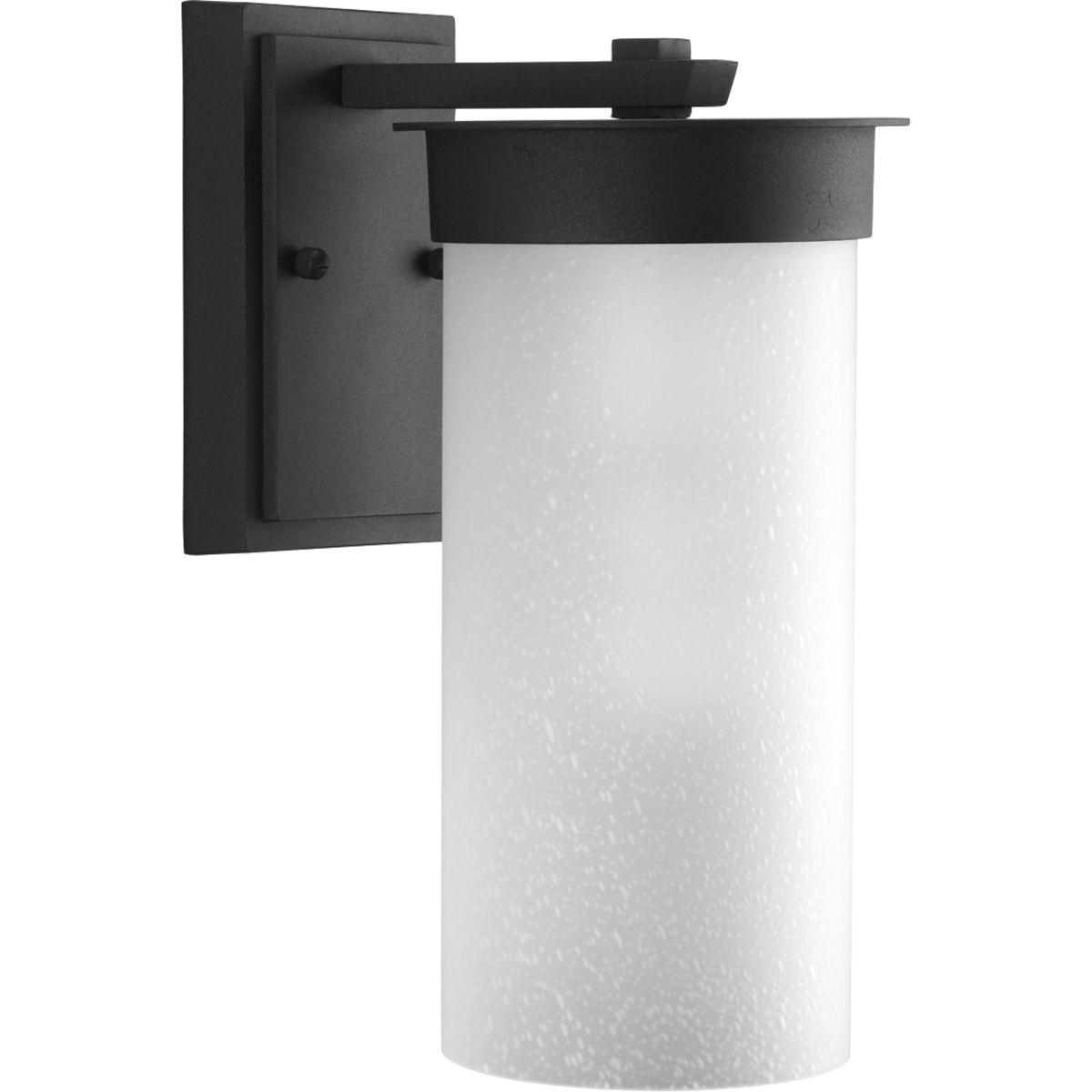 Hubbell P5625-31 The Hawthorn outdoor lantern collection takes a modern approach to the popular Prairie design style. One-light medium cast aluminum lantern in a Black finish with etched seeded glass.  ; Takes a modern approach to the popular Prairie design style. ; Black