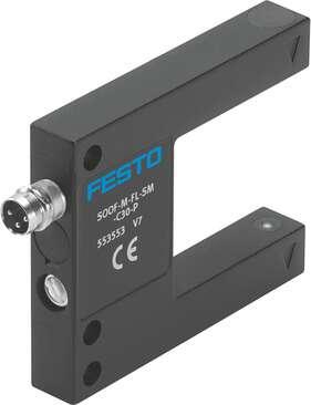 Festo 553553 fork light barrier SOOF-M-FL-SM-C30-P Stable metal housing. Authorisation: (* RCM Mark, * c UL us - Listed (OL)), CE mark (see declaration of conformity): to EU directive for EMC, Materials note: (* Free of copper and PTFE, * Contains PWIS substances, * C