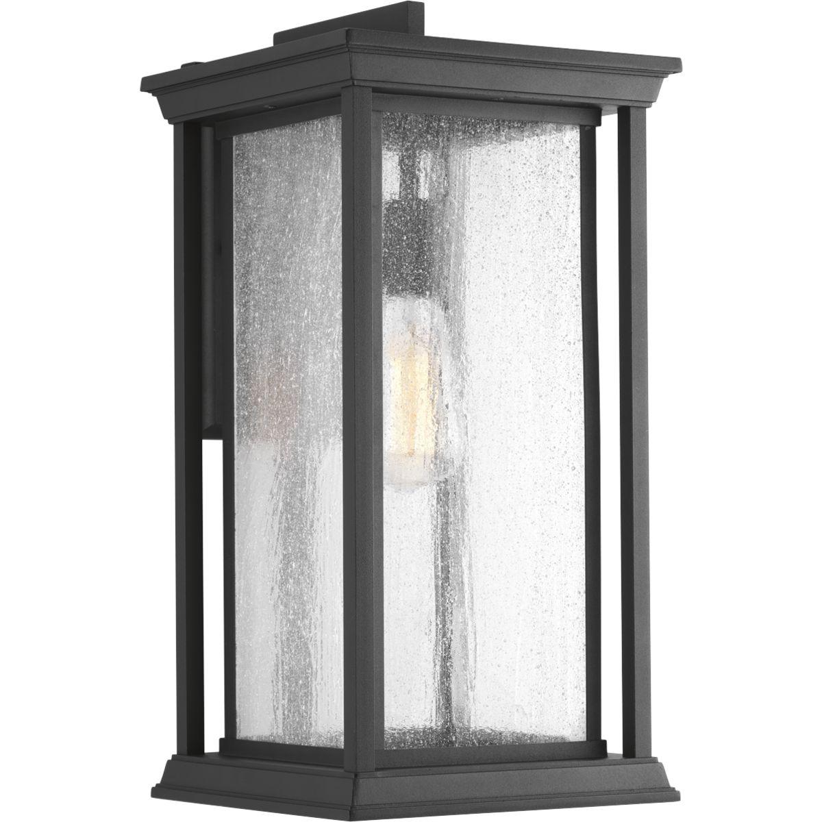 Hubbell P5613-31 One-Light extra-large wall lantern with a Craftsman-inspired silhouette, Endicott offers visual interest to your home's exterior. The elongated frame is finished with clear seeded glass.  ; Features a Craftsman-inspired silhouette ; An outdoor lantern wit