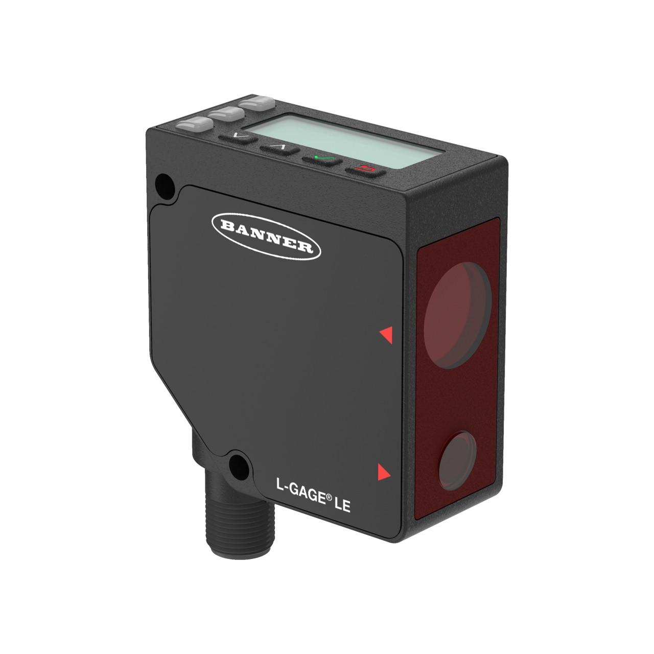 Banner LE250IQ Laser Displacement Sensor;  Range: 100-400 mm, Input:12-30 V dc; Output: Analog: 4-20 mA, Discrete: NPN/PNP configurable; Integral Quick-Disconnect