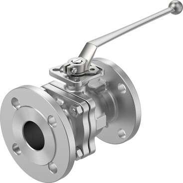 Festo 8097472 ball valve VZBF-2-P1-20-D-2-F0507-M-V15V15 Design structure: 2-way ball valve, Type of actuation: mechanical, Sealing principle: soft, Assembly position: Any, Mounting type: Line installation