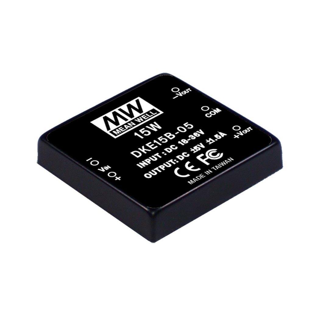 MEAN WELL DKE15A-15 DC-DC Converter PCB mount; Input 9-18Vdc; Output +/-15Vdc at 0.5A; DIP Through hole package