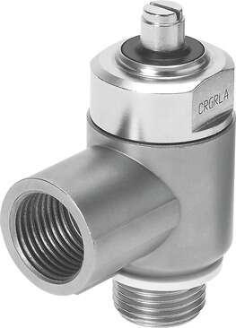Festo 161407 one-way flow control valve CRGRLA-1/2-B Corrosion resistant, with swivel joint and female thread. Valve function: One-way flow control function, Pneumatic connection, port  1: G1/2, Pneumatic connection, port  2: G1/2, Adjusting element: Slotted head scre
