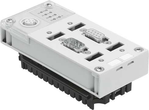 Festo 195748 bus node CPX-FB6 for modular electrical terminal CPX. Dimensions W x L x H: (* (including interlinking block), * 50 mm x 107 mm x 50 mm), Fieldbus interface: (* 2 x Sub-D plug for self-assembly, * 2x M12x1, 5-pin, B-coded, * Sub-D socket and plug, 9-pin),