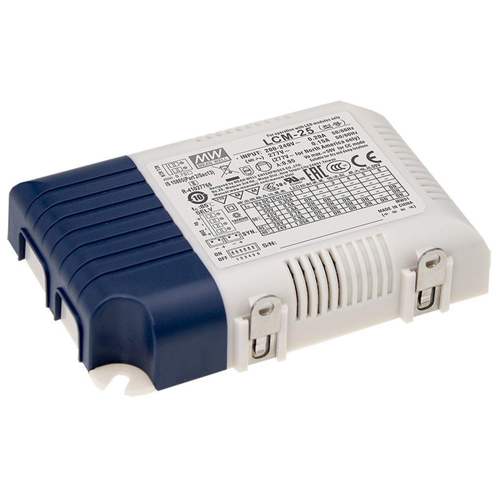MEAN WELL LCM-25 AC-DC Multi-Stage Output LED driver Active PFC; Output 0.35A/0.6A/0.7A/0.9A/1.05A; Dimming 0-10Vdc PWM Signal