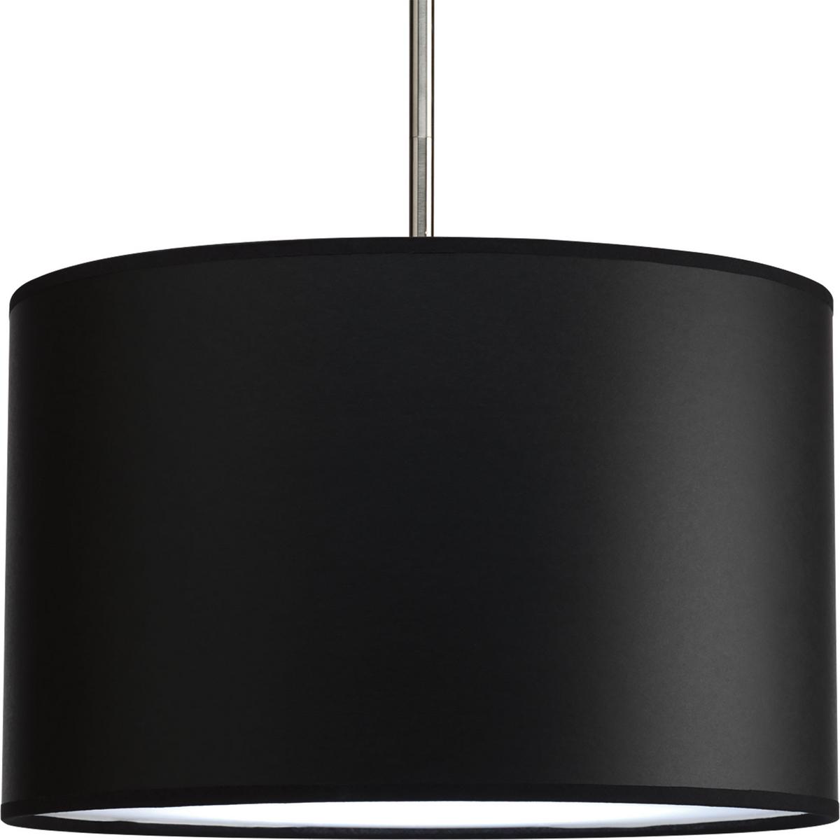 Hubbell P8822-01 The Markor Series is a modular pendant system. The versatile series allow the choice of shades and stem kits. This 16" shade with Black Parchment Paper is inspired by mid-century design. Acrylic bottom diffuser. This shade can be used with a variety of st