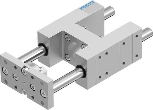 Festo 2783639 guide unit EAGF-V2-KF-50-100 For electric cylinder ESBF. Size: 50, Stroke: 100 mm, Reversing backlash: 0 µm, Assembly position: Any, Guide: Recirculating ball bearing guide